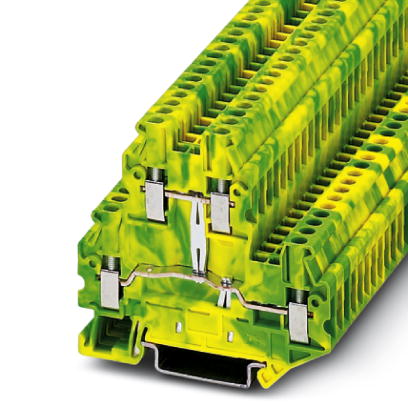 Phoenix Contact Ground - Multi-Level Terminal Block; UTTB 2.5-PE; 2-Level; #26 - #12; Screw Connection; Green-Yellow